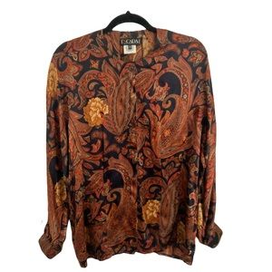 ESCADA VINTAGE SILK BLOUSE TUNIC IN BROWN BLACK RUST PAISLEY Size M/8/40